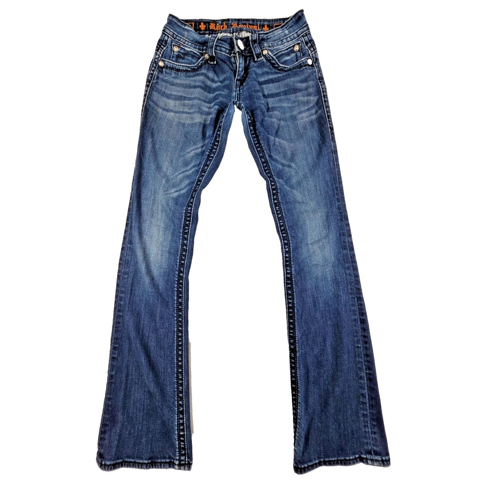 Rock Revival Womens Sidonie Mid Rise Boot Cut Blue Denim Jeans Size 26 RJ8147821